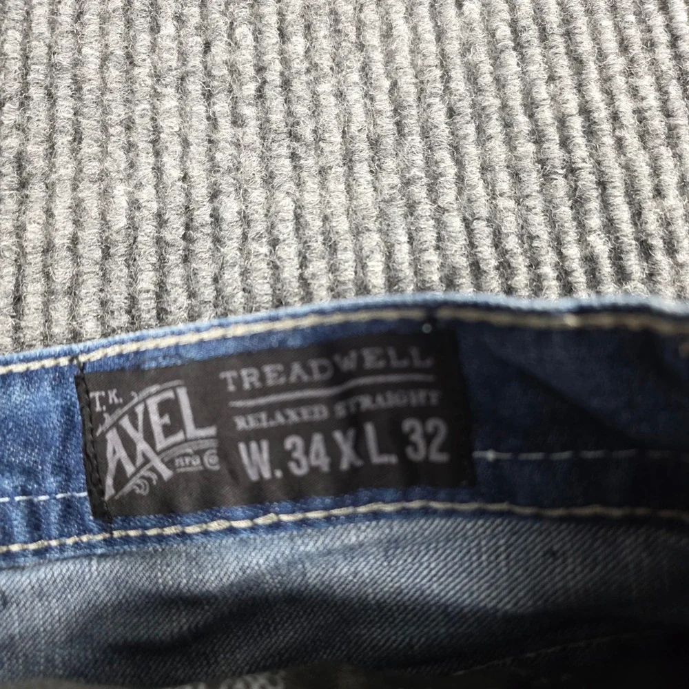 Axel Treadwell Relaxed Straight Jeans Mens 34x32 Light Wash Distressed  Denim